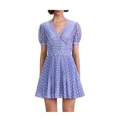 Self-Portrait V-Neck Polka Dot Short Sleeve Dress Purple SWF342Y14200