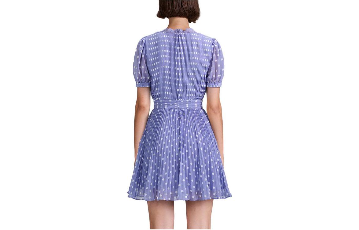 Lookbook Self-Portrait V領紫色波點短袖洋裝 SWF342Y14200