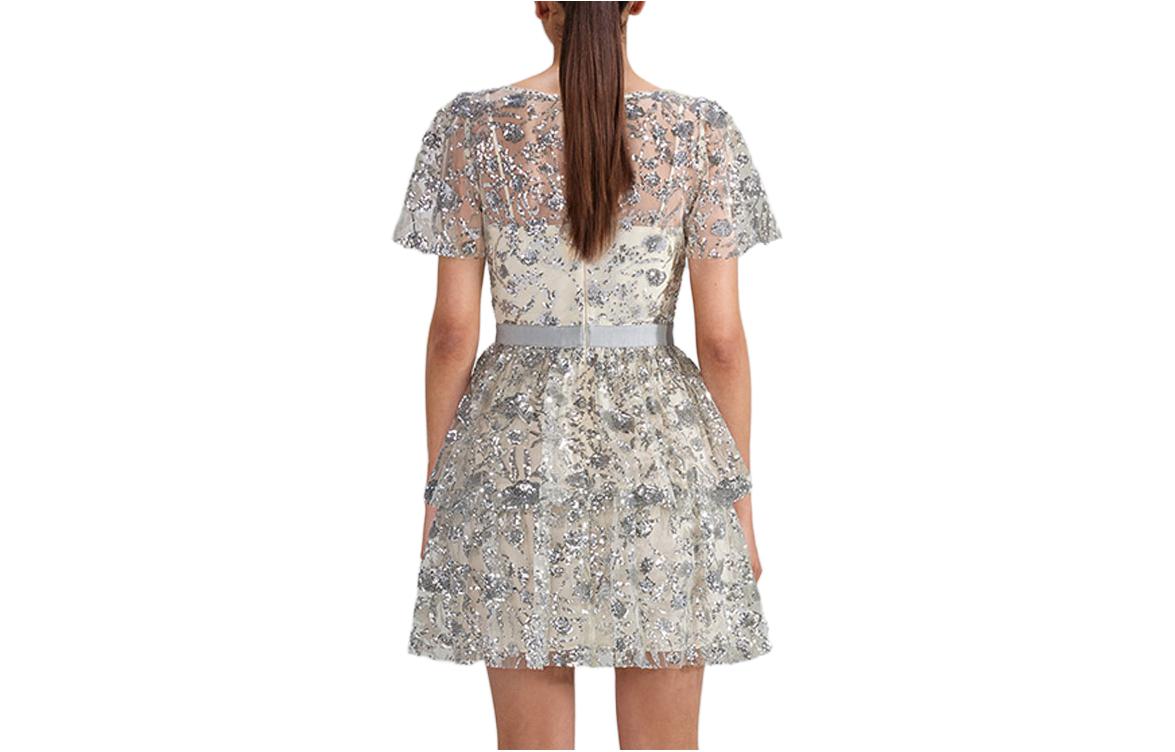 Lookbook Self-Portrait V領短袖迷你連衣裙鑲鑽香檳杏色 SWF341Y08600