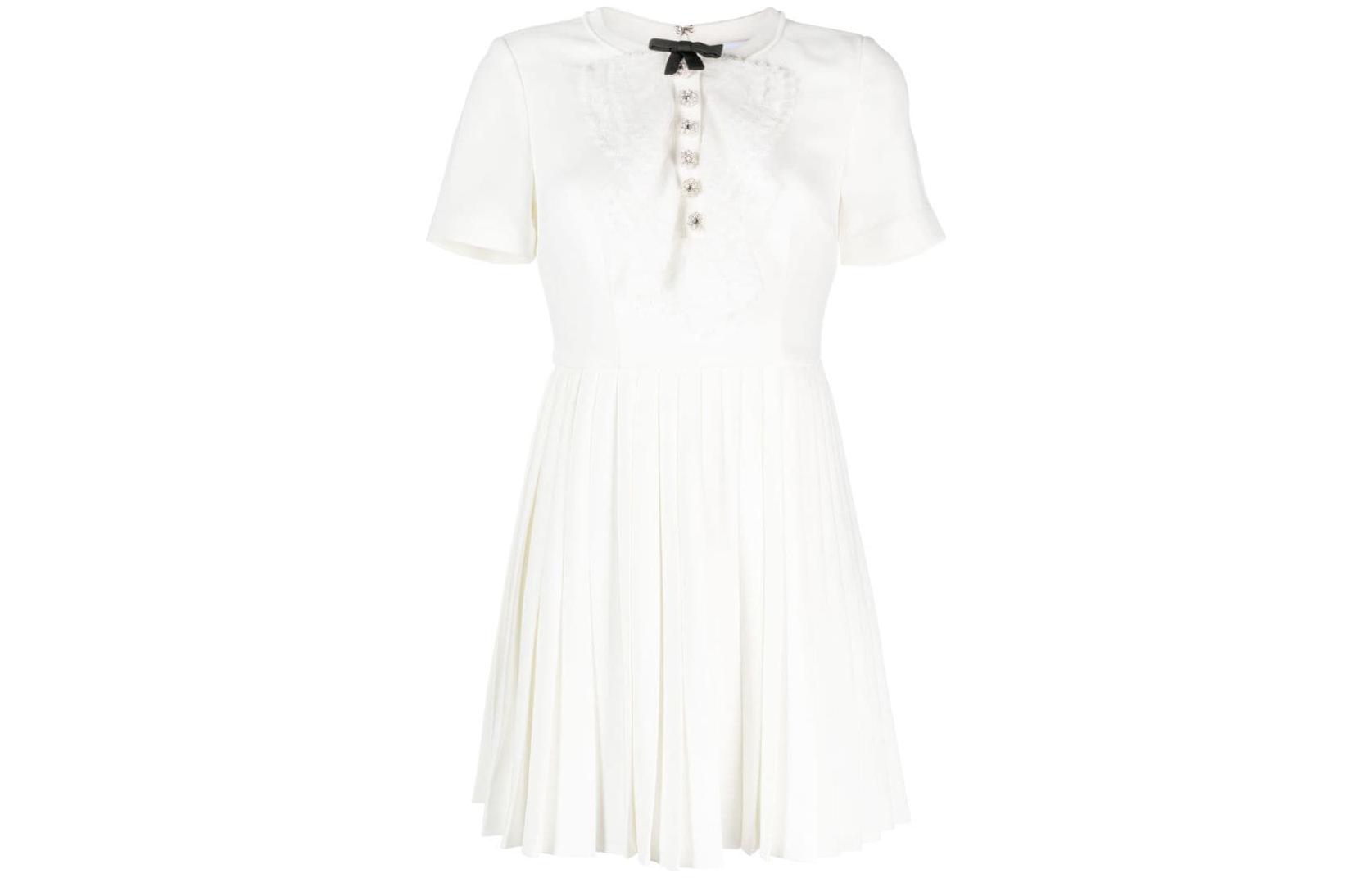 Self-Portrait White Pleated Short-Sleeve Midi Dress PF23044S 圖 2