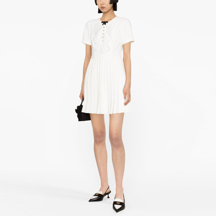 Self-Portrait White Pleated Short-Sleeve Midi Dress PF23044S 圖 3