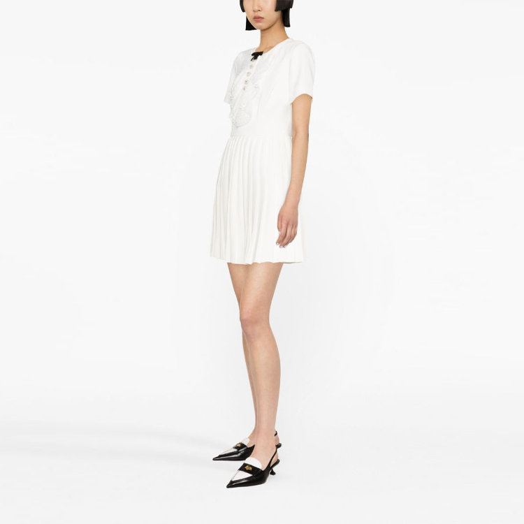 Self-Portrait White Pleated Short-Sleeve Midi Dress PF23044S 圖 5