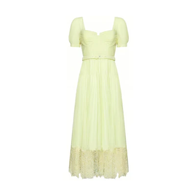 Self-Portrait Yellow Puff Sleeve Midi Dress Short Sleeve Casual Style PF23031MYYELLOW