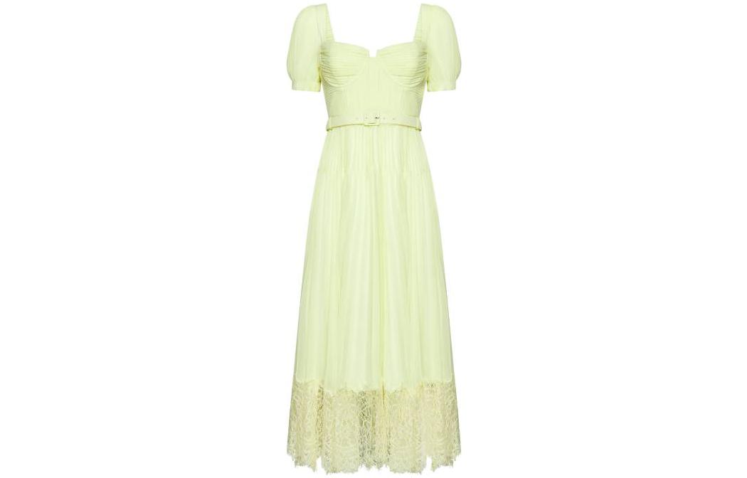 Order Self-Portrait 黃色泡泡袖中長洋裝 短袖休閒風格 PF23031MYYELLOW