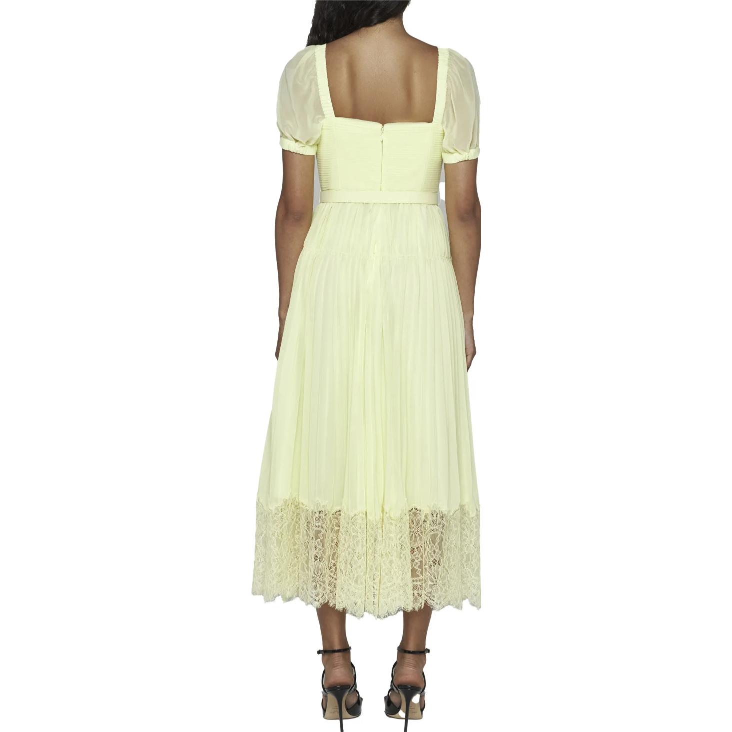 Shop Self-Portrait 黃色泡泡袖中長洋裝 短袖休閒風格 PF23031MYYELLOW