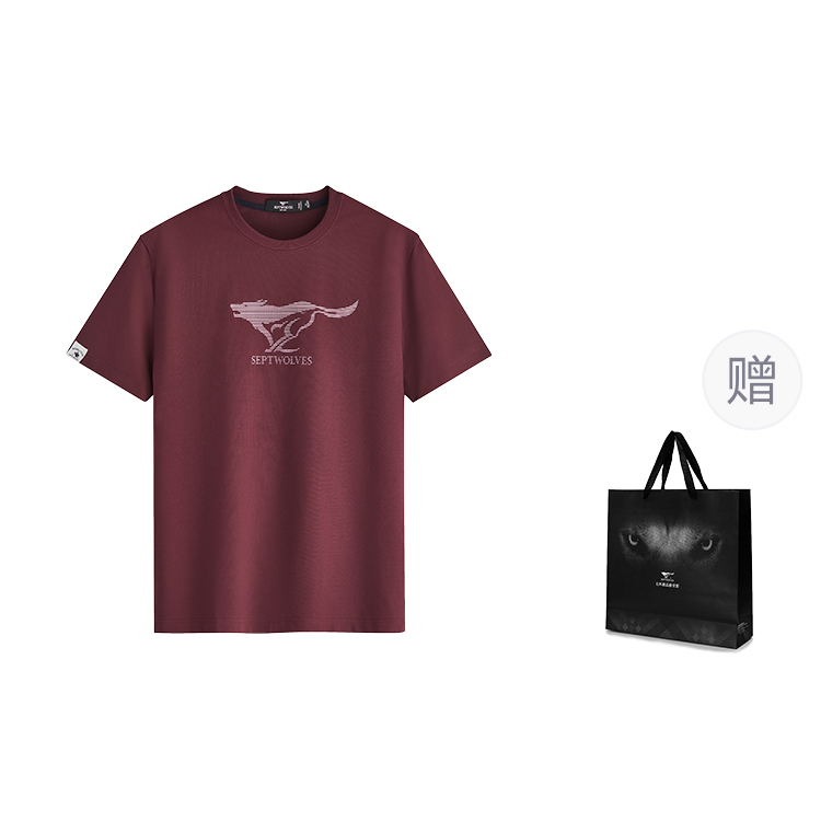 SEPTWOLVES  Wolf Print Casual Comfortable Soft Crewneck Short Sleeve T-Shirt 1D1D30602805