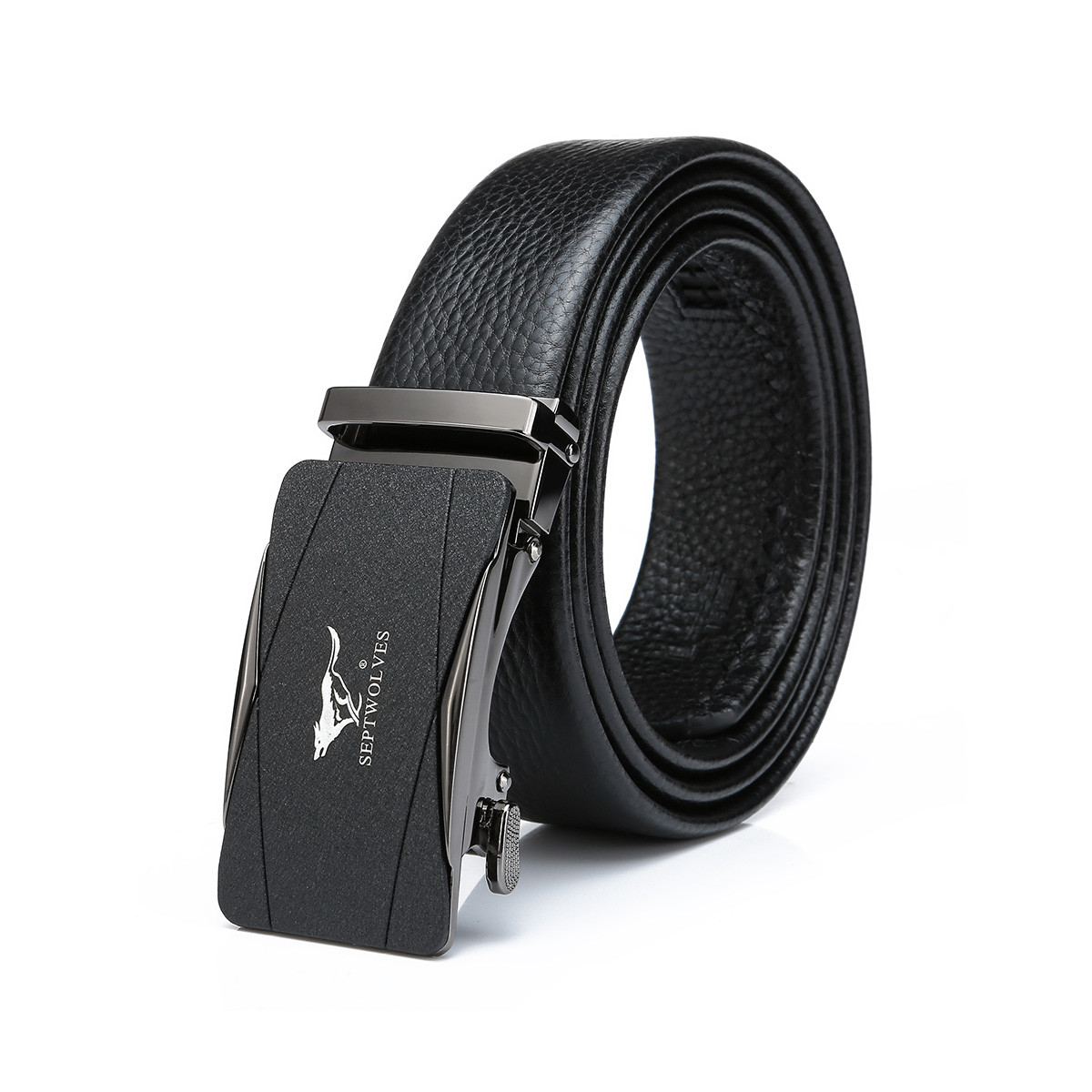 SEPTWOLVES Father's Love Belt - Black Leather, Auto Buckle, Casual Business Belt ZA7196-1A