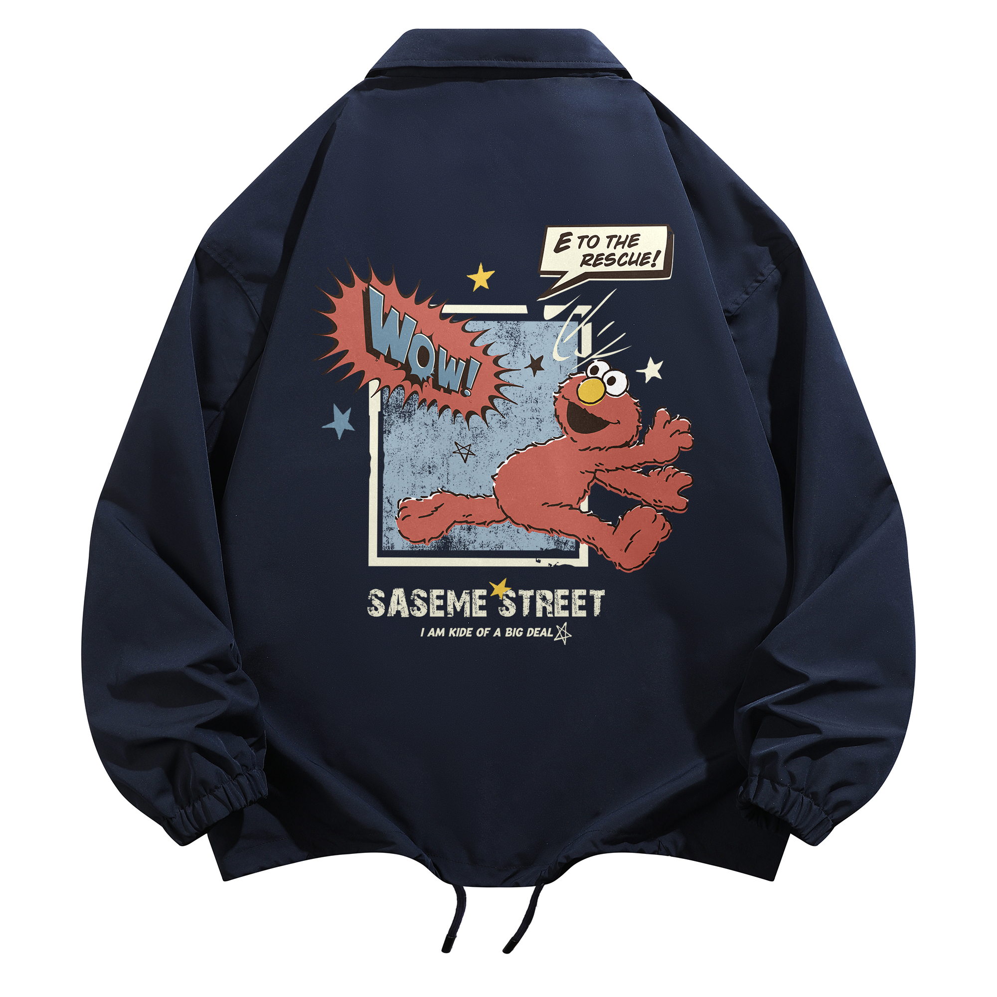 Sesame Street Alphabet Cartoon Print Oversized Button-Up Jacket Unisex 1619978ZMJ181
