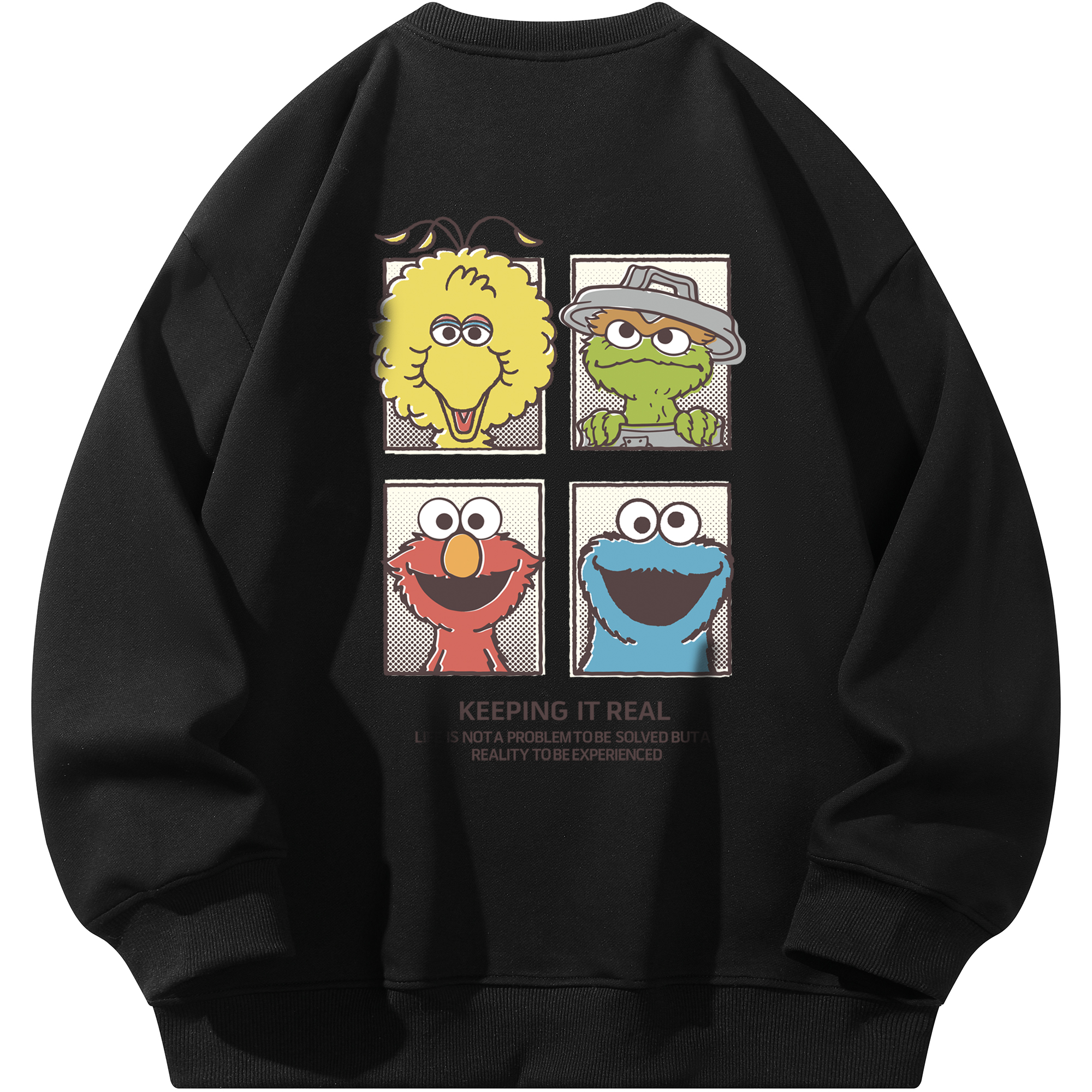 Sesame Street Basic Cartoon Print Fleece Crewneck Unisex Pullover Sweatshirt 1618880ZMJ035