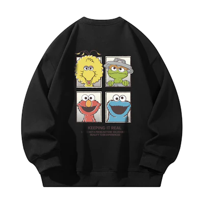 Sesame Street Basic Cartoon Print Fleece Crewneck Unisex Pullover Sweatshirt 1618880ZMJ035