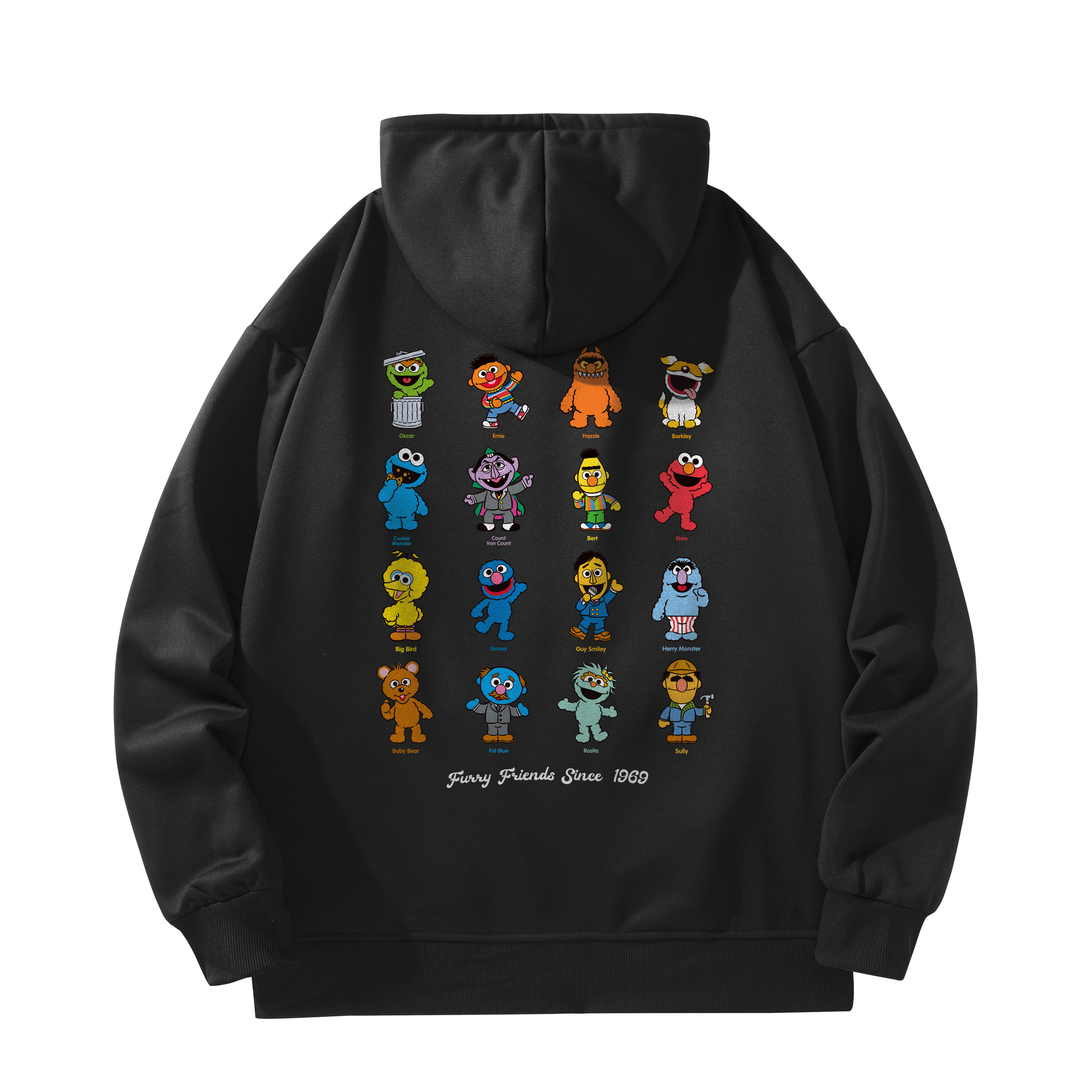 Sesame Street Cartoon Graphic Fleece Hoodie Unisex Streetwear Pullover SSATT233LBFU