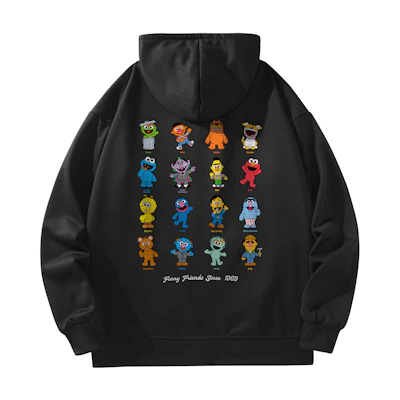 Sesame Street Cartoon Graphic Fleece Hoodie Unisex Streetwear Pullover SSATT233LBFU