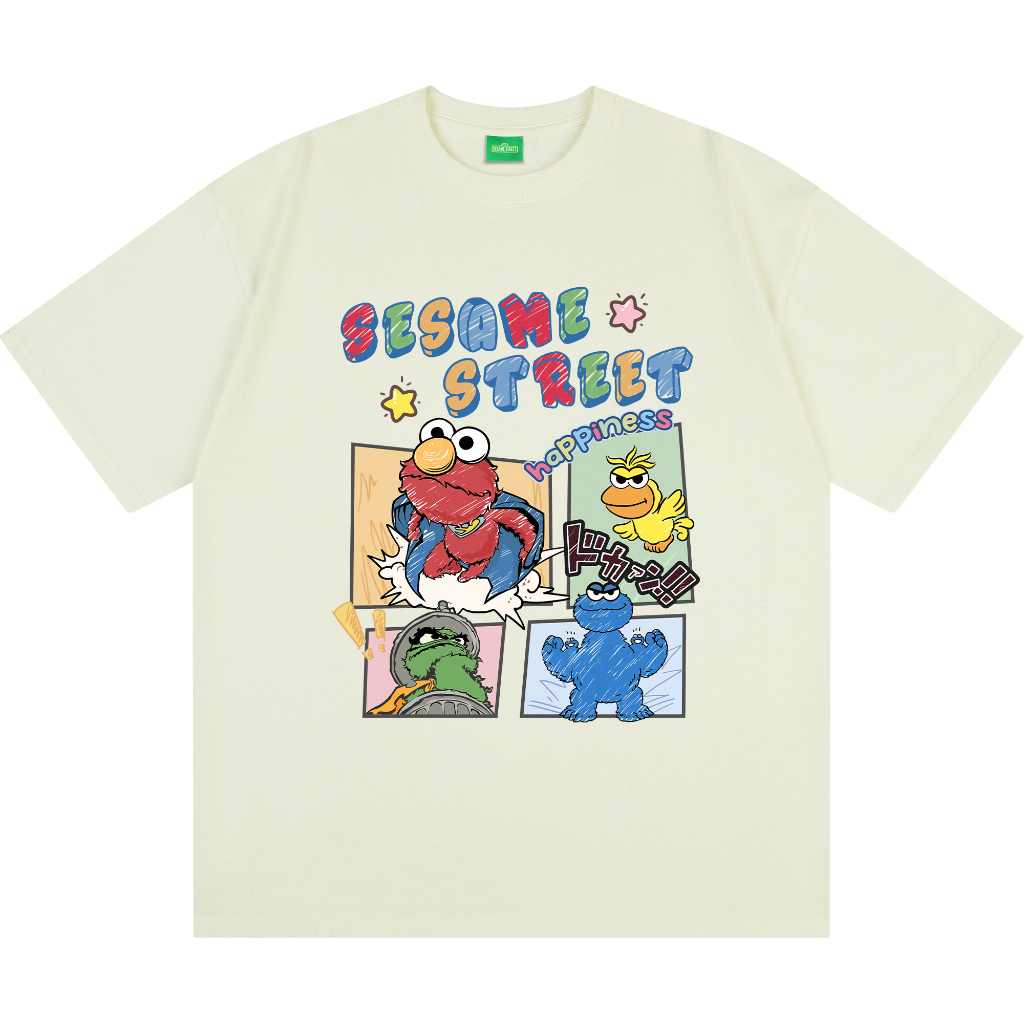 Sesame Street Cartoon Graphic Loose Fit Unisex Short Sleeve T-Shirt Casual Style 605705ZMY570