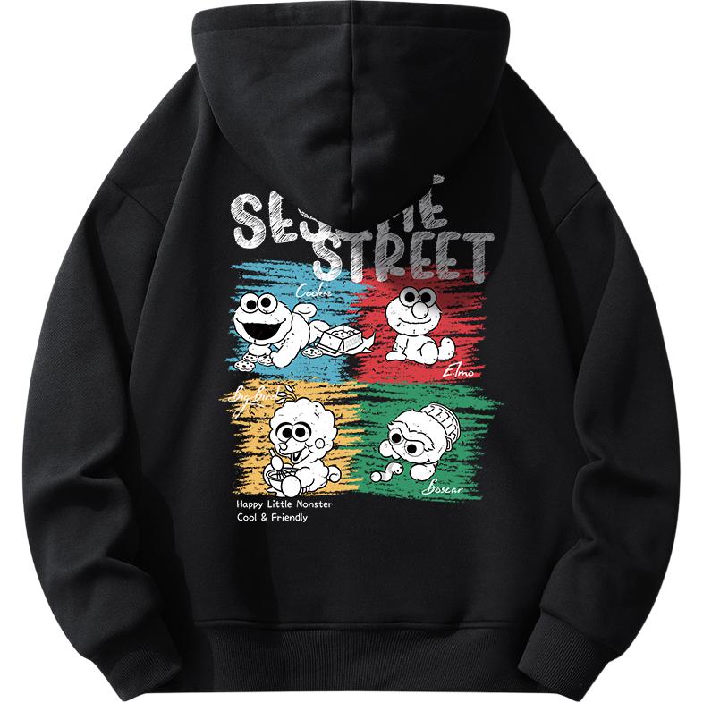 Sesame Street Cartoon Graphics Vintage Hoodie - Unisex Casual Pullover SSATT233LK6U