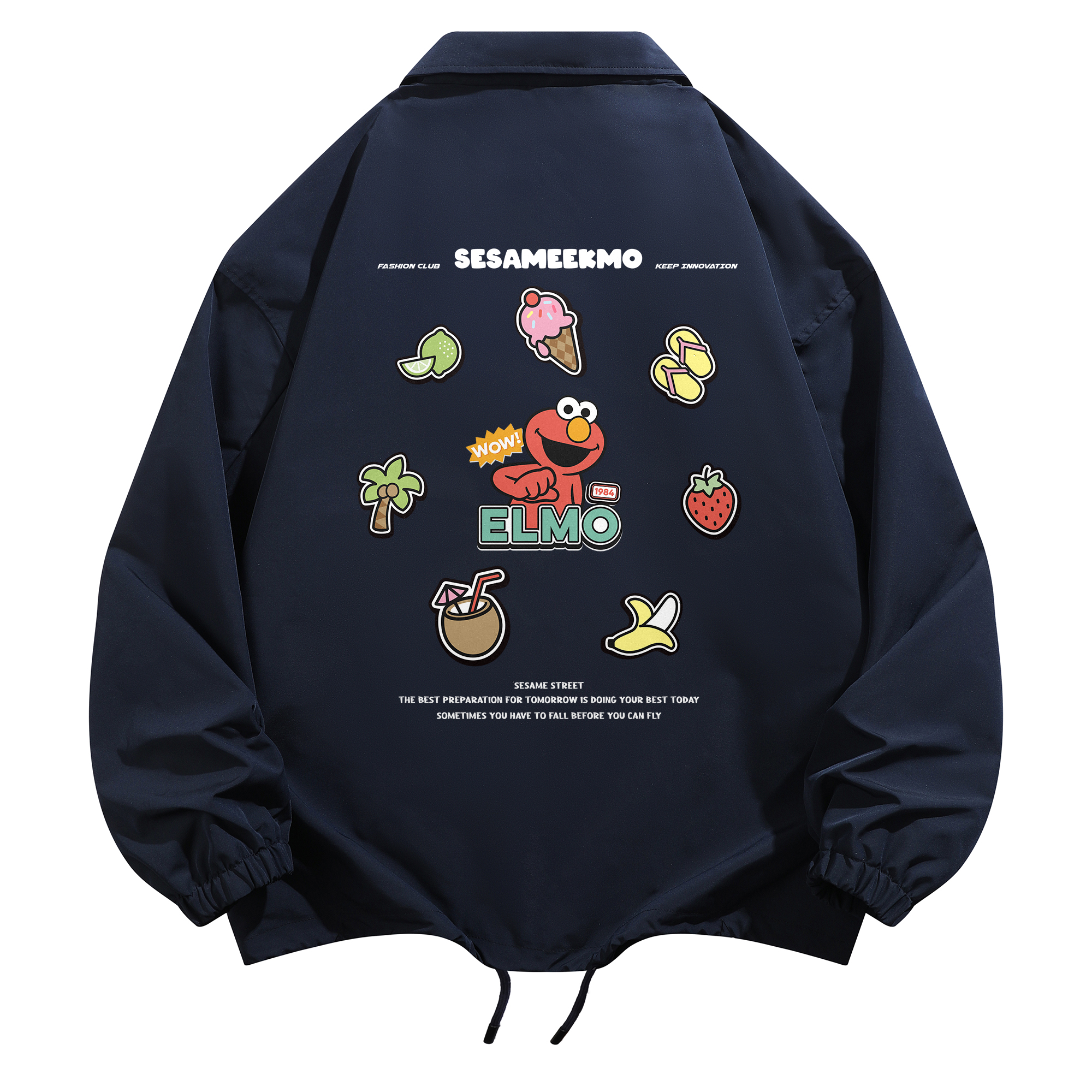 Sesame Street Cartoon Letter Print Casual Loose Coach Jacket Unisex 1619978ZMJ283