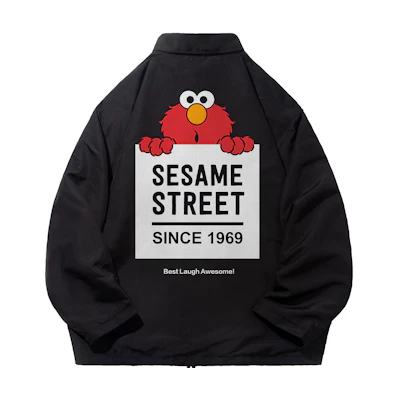 Sesame Street Cartoon Print Oversized Coach Jacket for Men and Women - Fall Edition SSACO233LA5U-JD