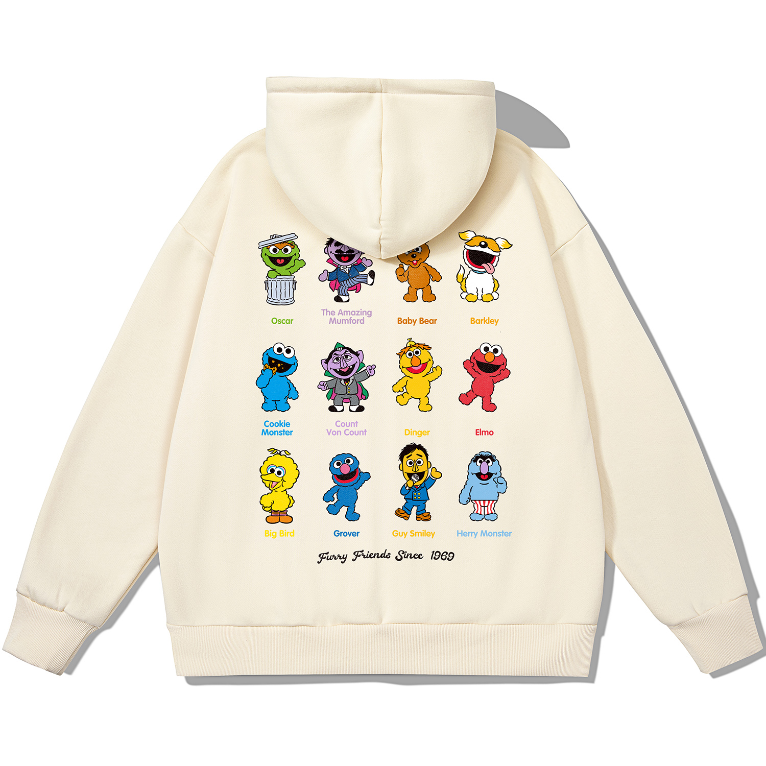 Sesame Street Cartoon Print Oversized Hoodie Cardigan Unisex Casual Sweatshirt SSATT233LG2U-JD