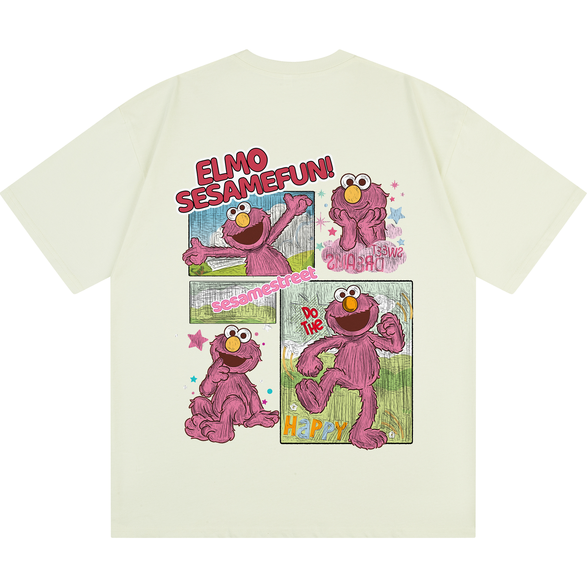 Sesame Street Elmo Logo Vintage Graphic Loose Fit Unisex Casual T-Shirt 605705ZMY510