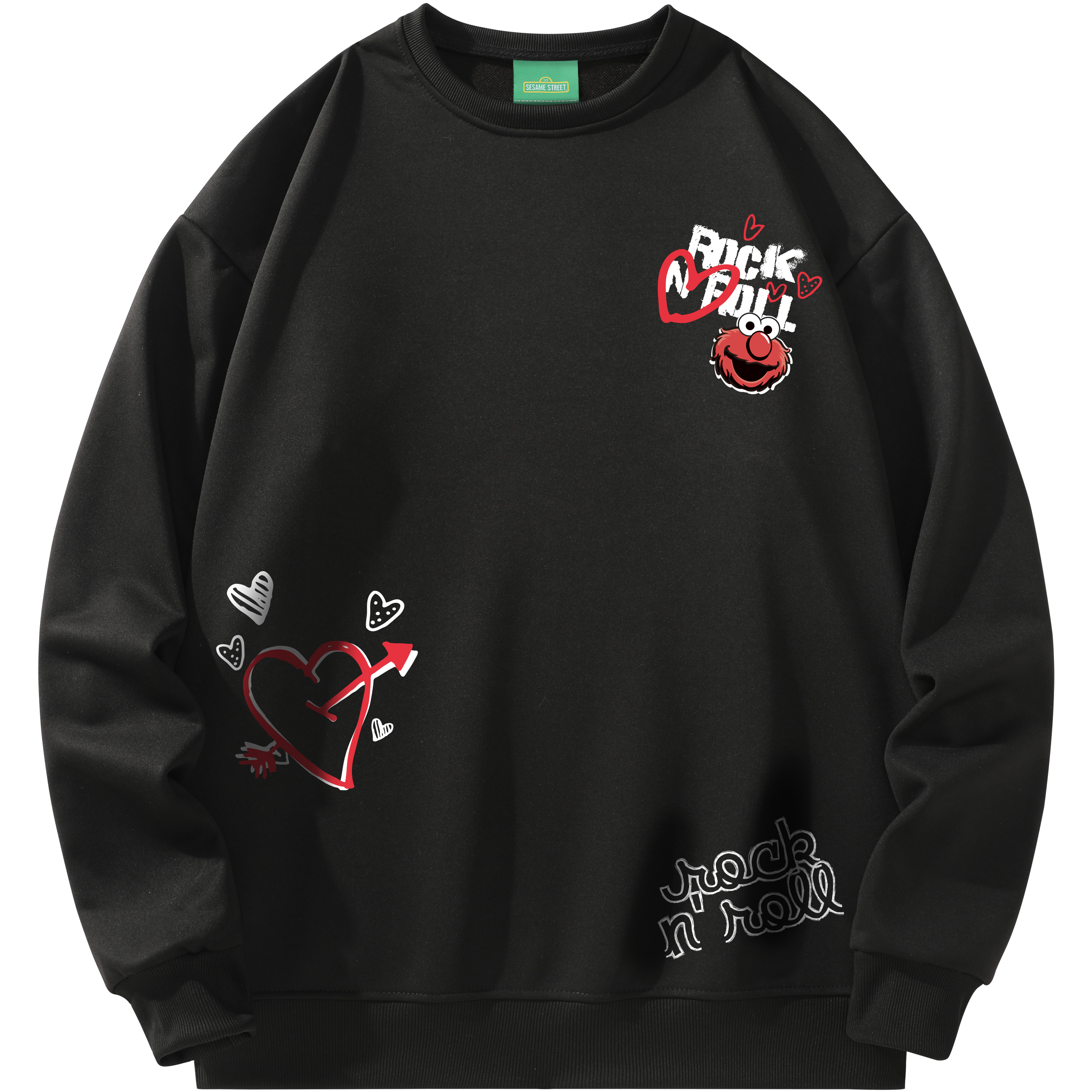 Sesame Street Graffiti Heart Print Oversized Crewneck Sweatshirt Unisex Casual Wear SSATT233LF8U-JD