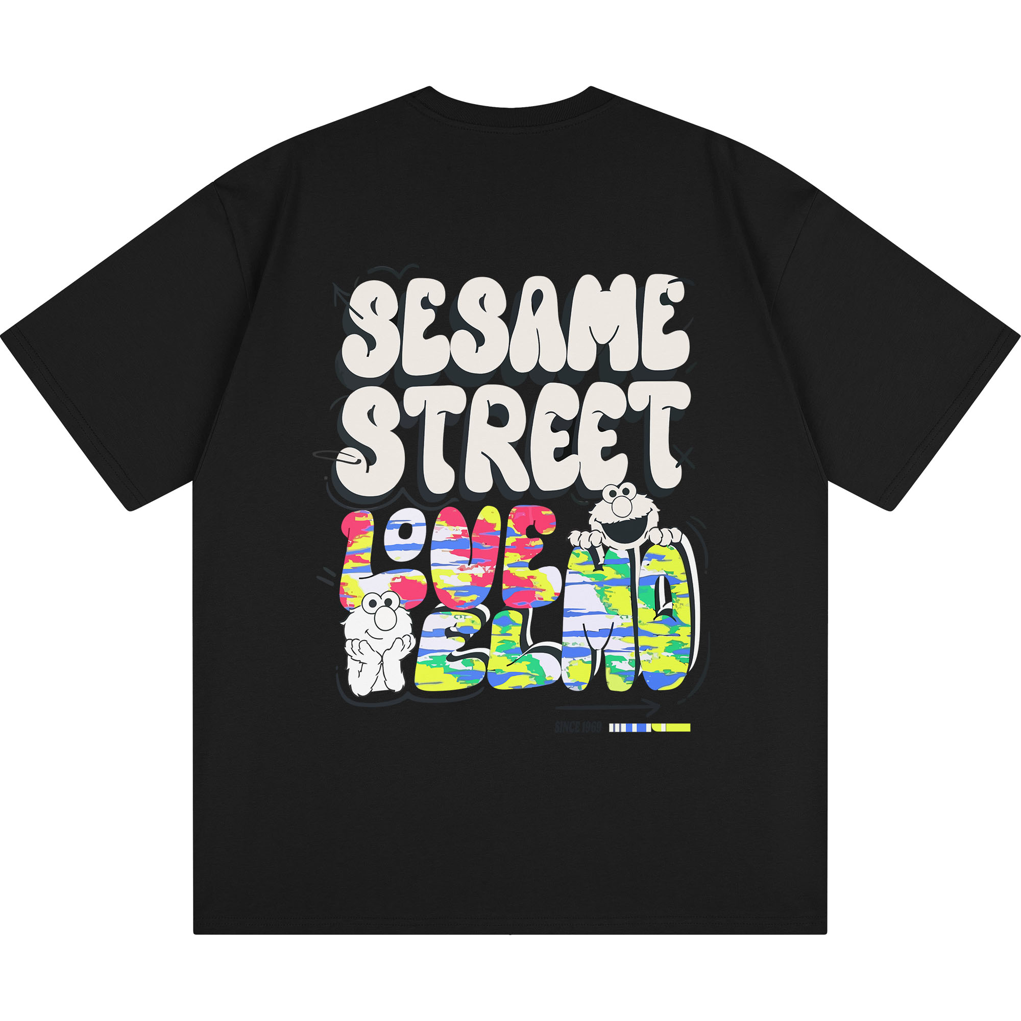Sesame Street Graffiti Logo Print Loose Fit Cotton T-Shirt Unisex 1619999ZMJ134