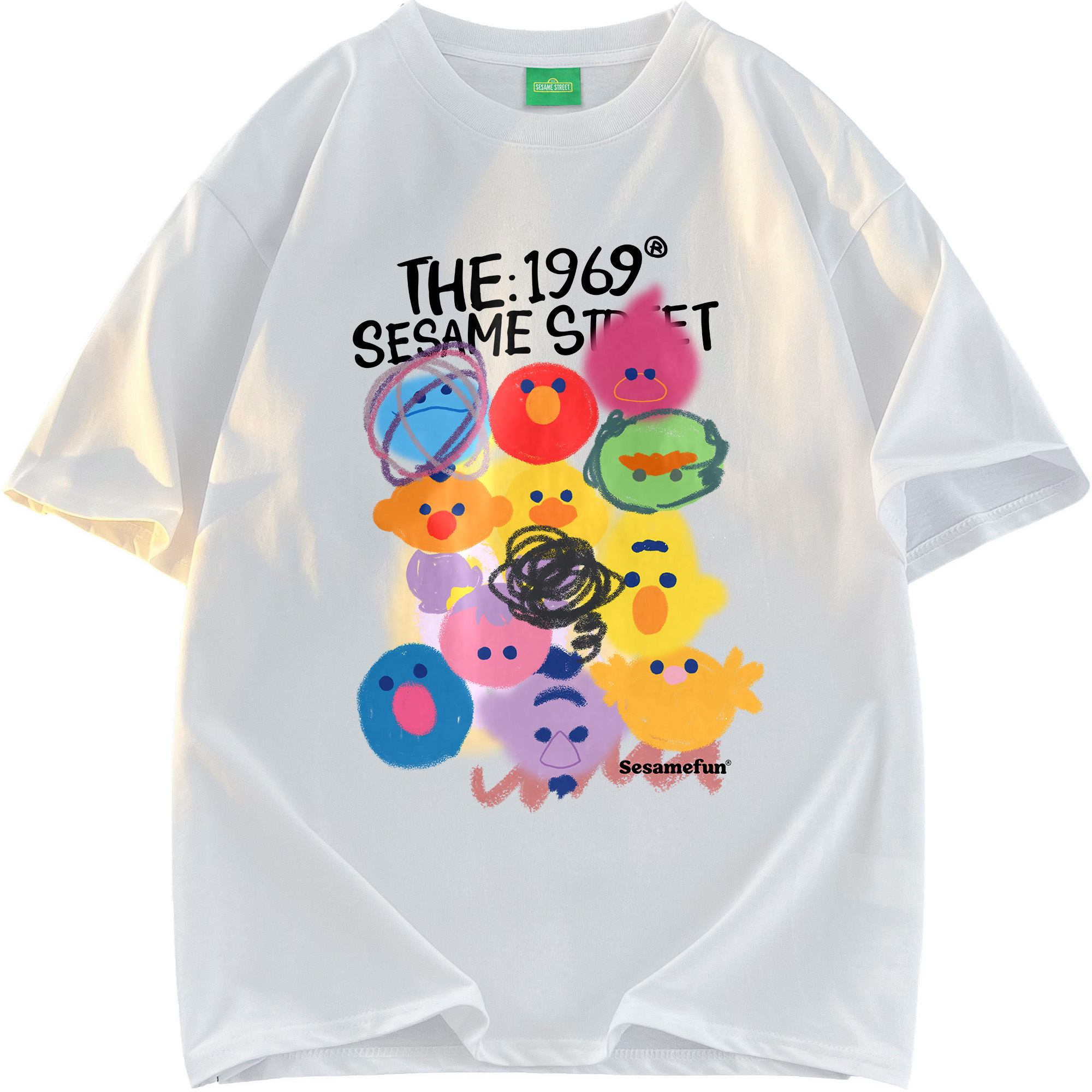 SESAME STREET Graphic Print Casual Unisex Loose Fit Short Sleeve T-Shirt. 605705ZMY546