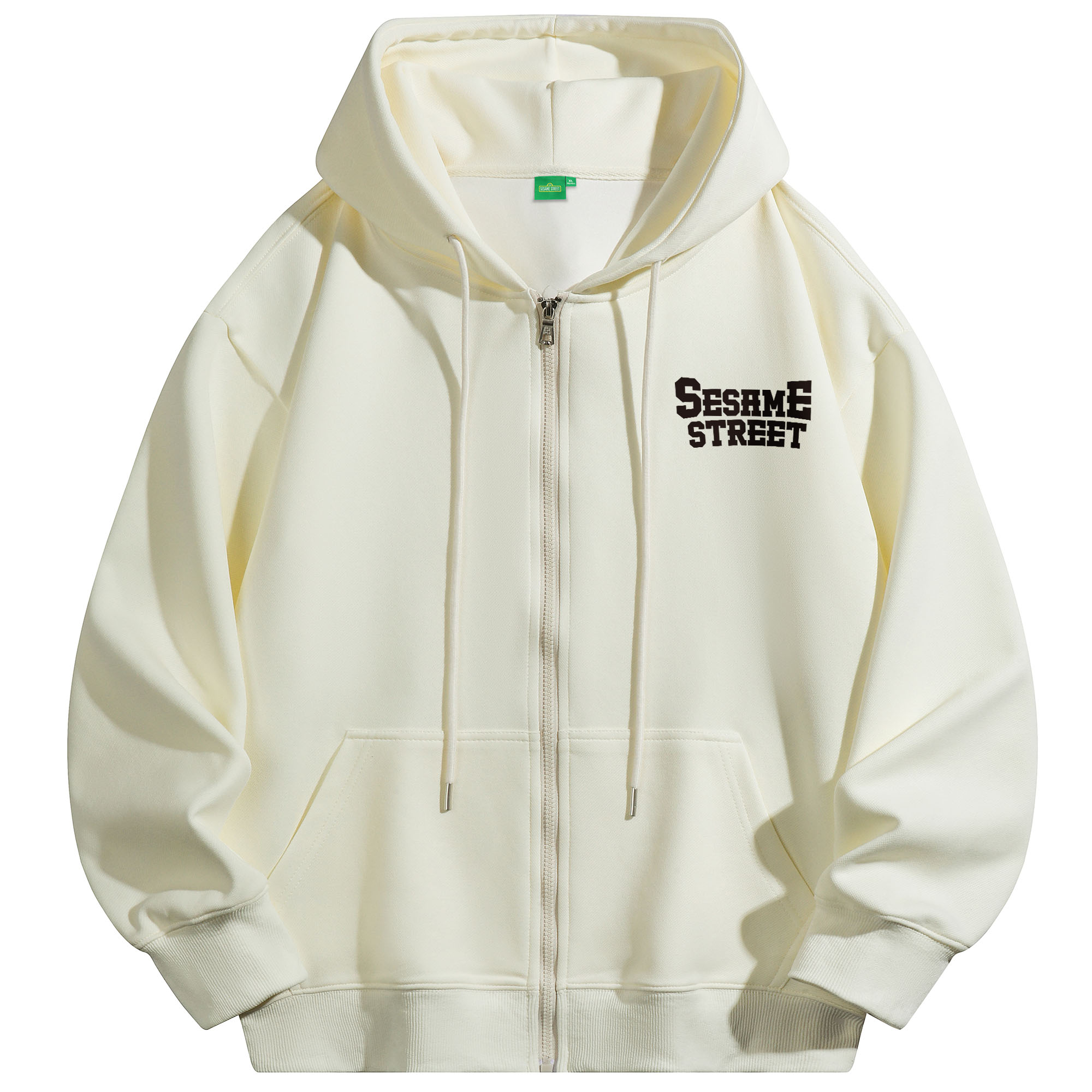 Sesame Street Logo Print Casual Zip-Up Hoodie - Unisex Streetwear Style 1618882ZMJ030