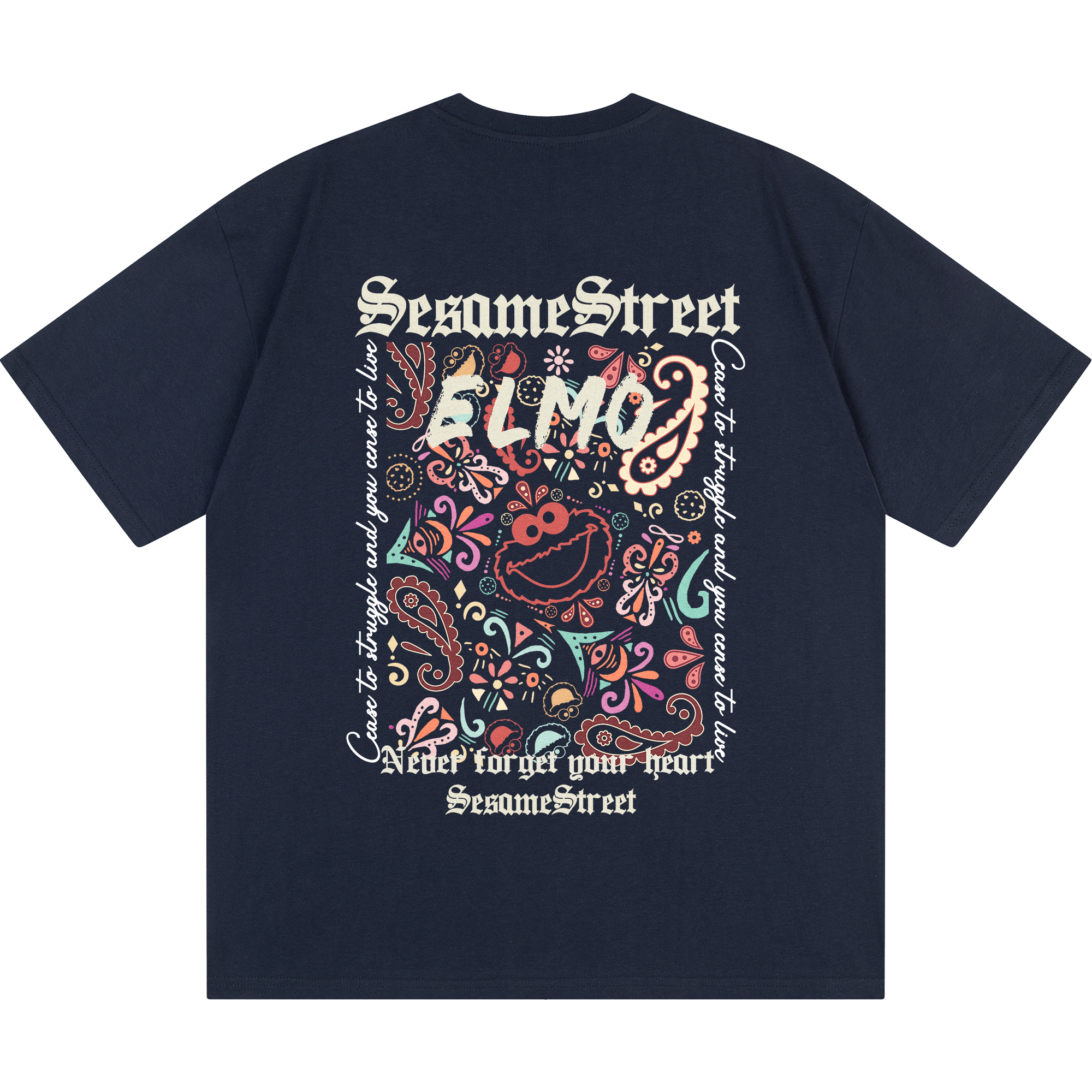 Sesame Street Paisley Logo Print Oversized Unisex Casual T-Shirt 605705ZMY430