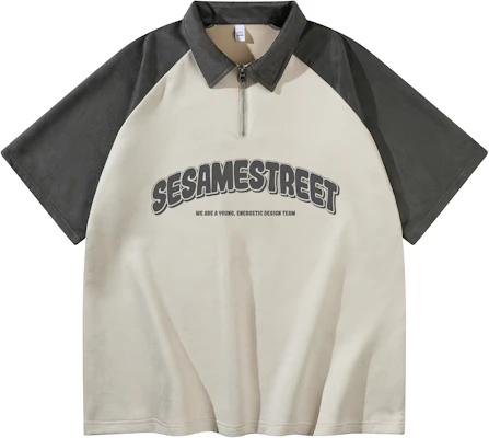 Sesame Street Print Half-Zip Colorblock Loose Polo Shirt Unisex Casual Tee 1615701ZMJ103 Buy Sesame Street Print Half-Zip Colorblock Loose Polo Shirt Unisex Casual Tee 1615701ZMJ103
