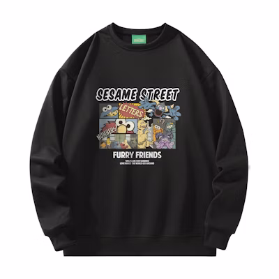 Sesame Street Retro Cartoon Letter Print Loose Fit Unisex Pullover Crewneck Sweater SSATT233LF5U-JD