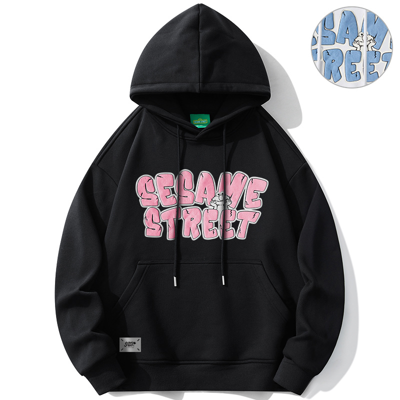 Sesame Street Retro Cartoon Letter Print Oversized Hoodie Unisex Casual Style SSATT233LK2U