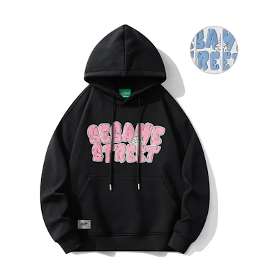 Sesame Street Retro Cartoon Letter Print Oversized Hoodie Unisex Casual Style SSATT233LK2U