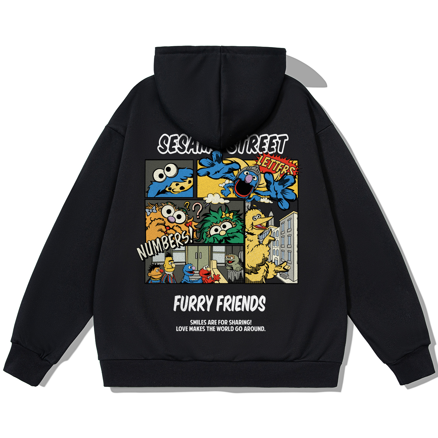 Sesame Street Retro Cartoon Print Oversized Hoodie Jacket - Unisex Couples Style SSATT233LA8U-JD