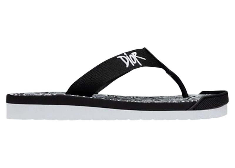 Shawn Stussy Dior Embroidery Flip Flops 'White Black'