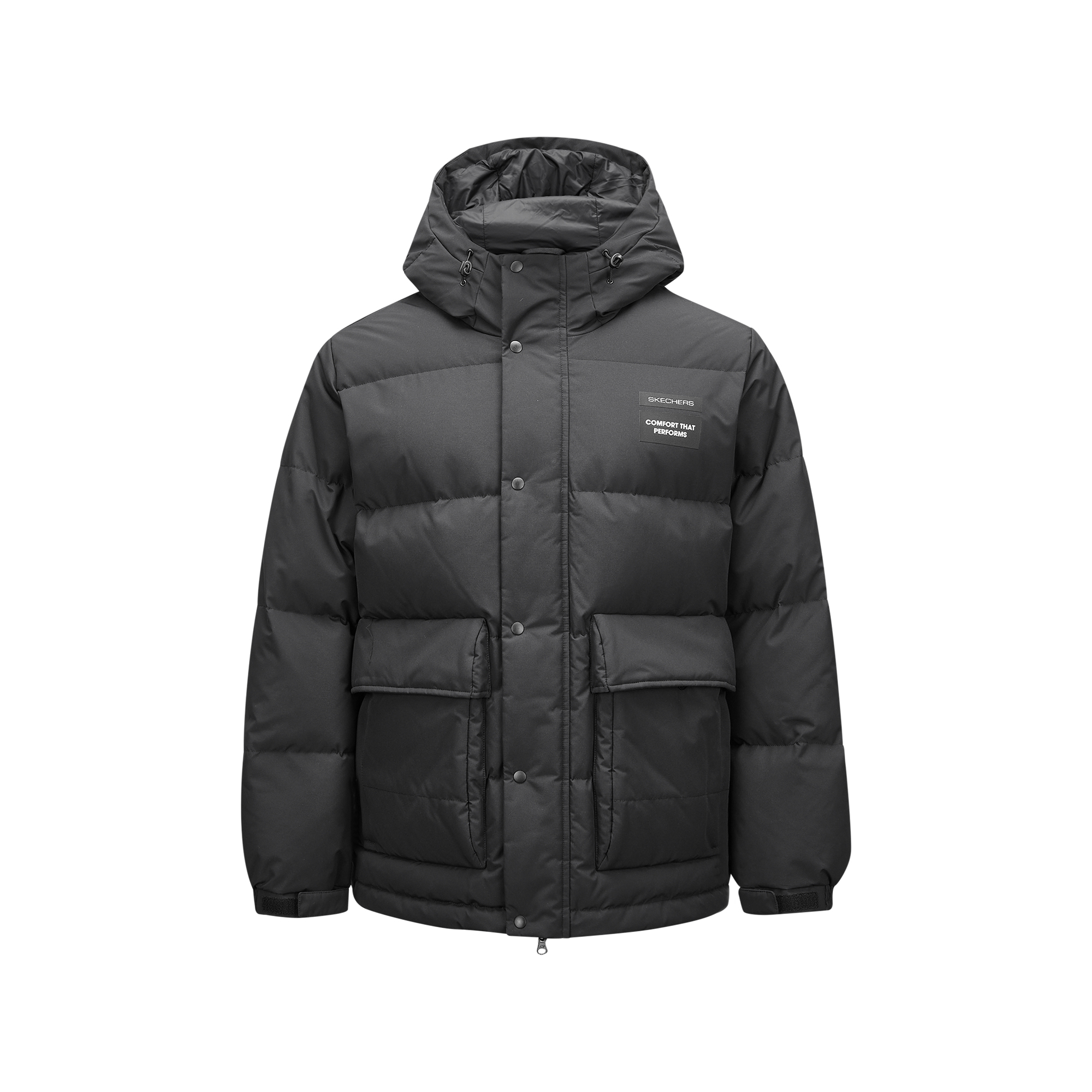 Skechers  Carbon Black Hooded Down Jacket - Comfort & Style Essentials P424M057-0018