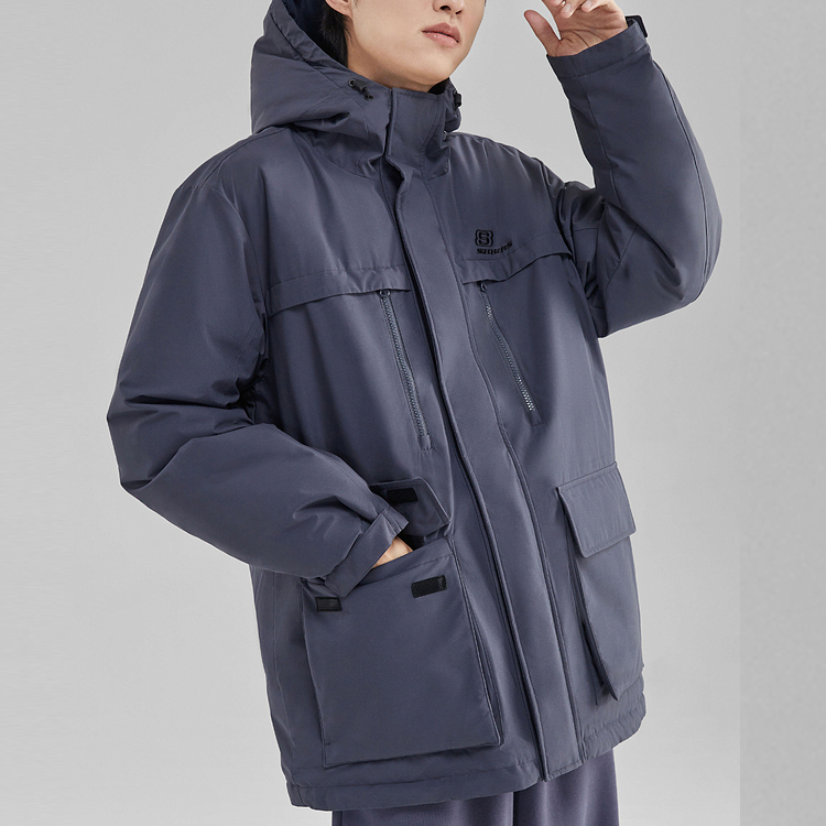 Shop Skechers 防水連帽羽絨休閒外套 深灰色 L423M097-00W5