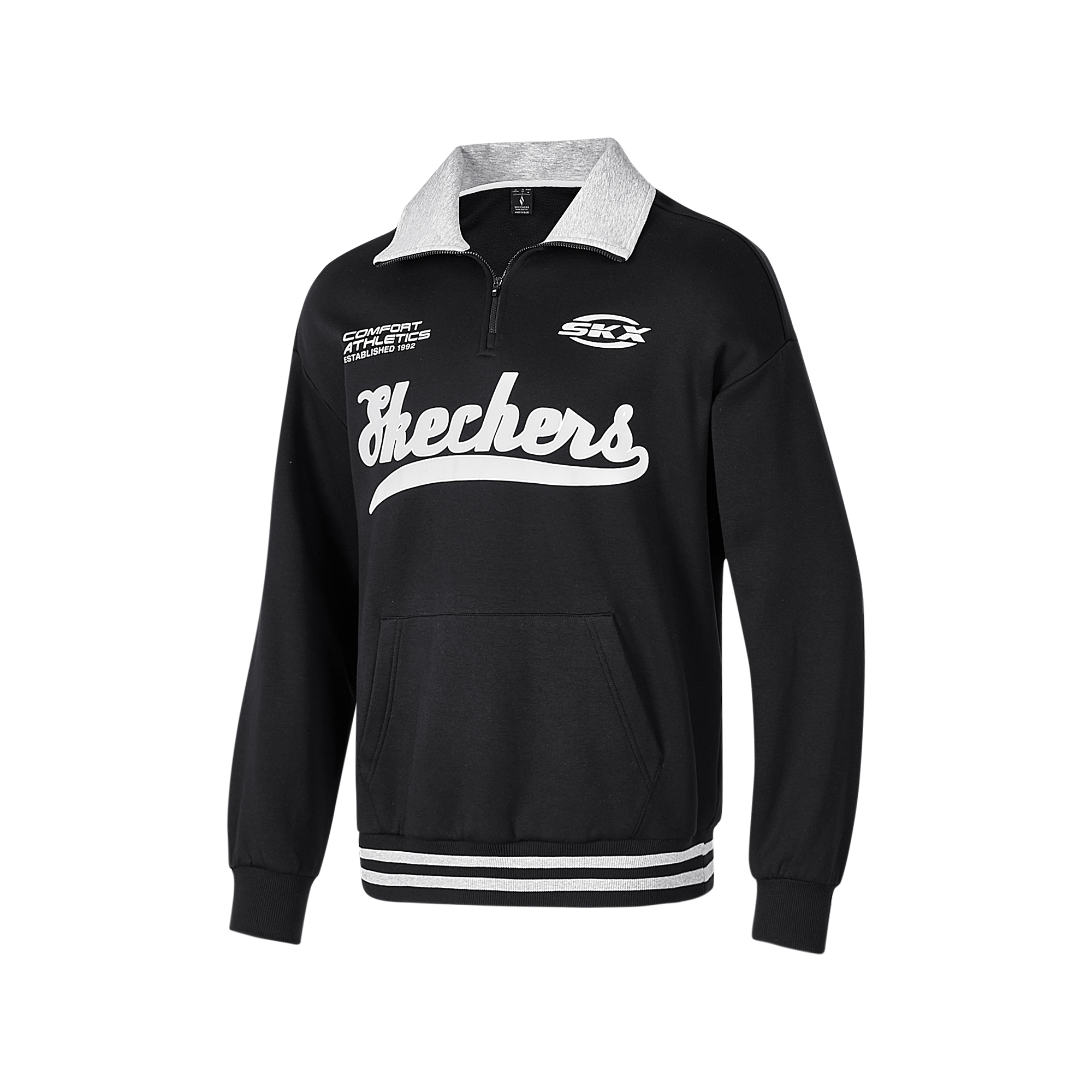 Skechers Alphabet Print Long Sleeve Polo Sweatshirt Unisex Carbon Black P424U028-0018