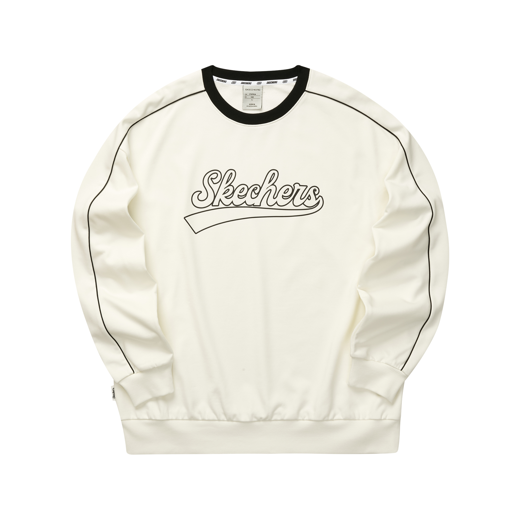 Skechers American Letter Print Pullover Unisex Sweatshirt Cotton Candy White L323U080-0074