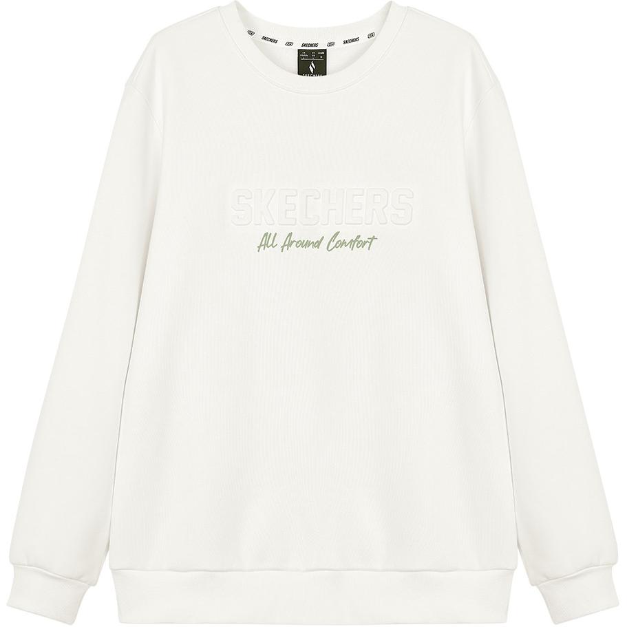 Skechers Athletic Crewneck Fleece Sweatshirt Cotton White Comfort Warmth L424M090-0074