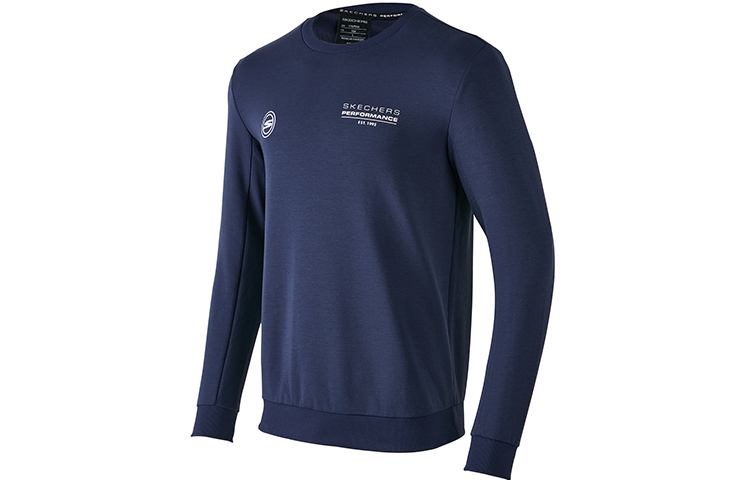 Skechers BASIC Letter Print Knit Pullover Sweatshirt Navy College Blue P423M135-02MZ