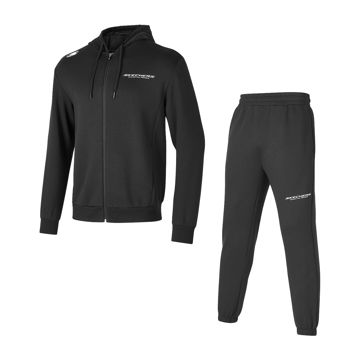 Skechers Basic Sports Hoodie & Sweatpants Set Men Carbon Black Casual Comfort P424M154-0018