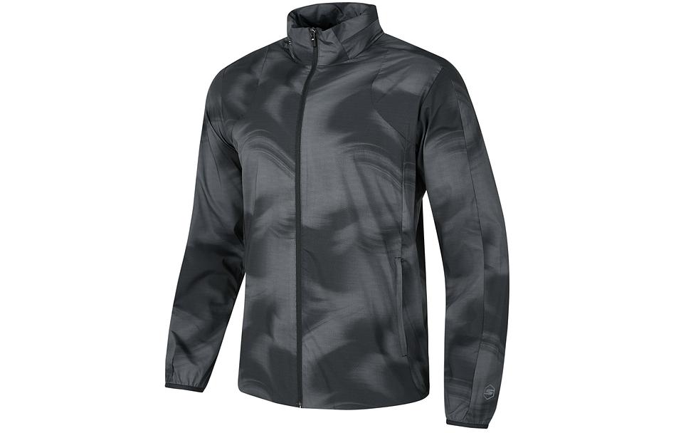 Skechers Black Gray Letter Print Zip-Up Sports Jacket with High Collar P224M007-03ZD