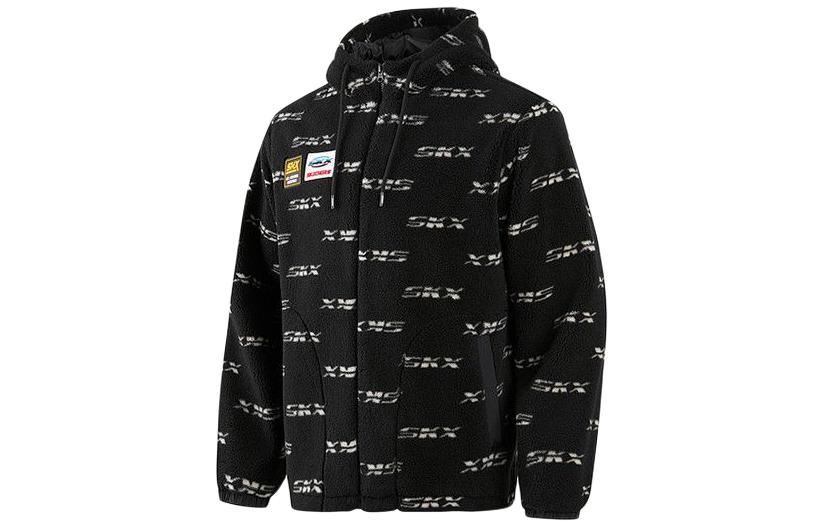 Skechers Black Knit Zip Hoodie with White Letter Print Athletic Jacket P32M058-02RH