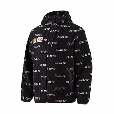Skechers Black Knit Zip Hoodie with White Letter Print Athletic Jacket P32M058-02RH
