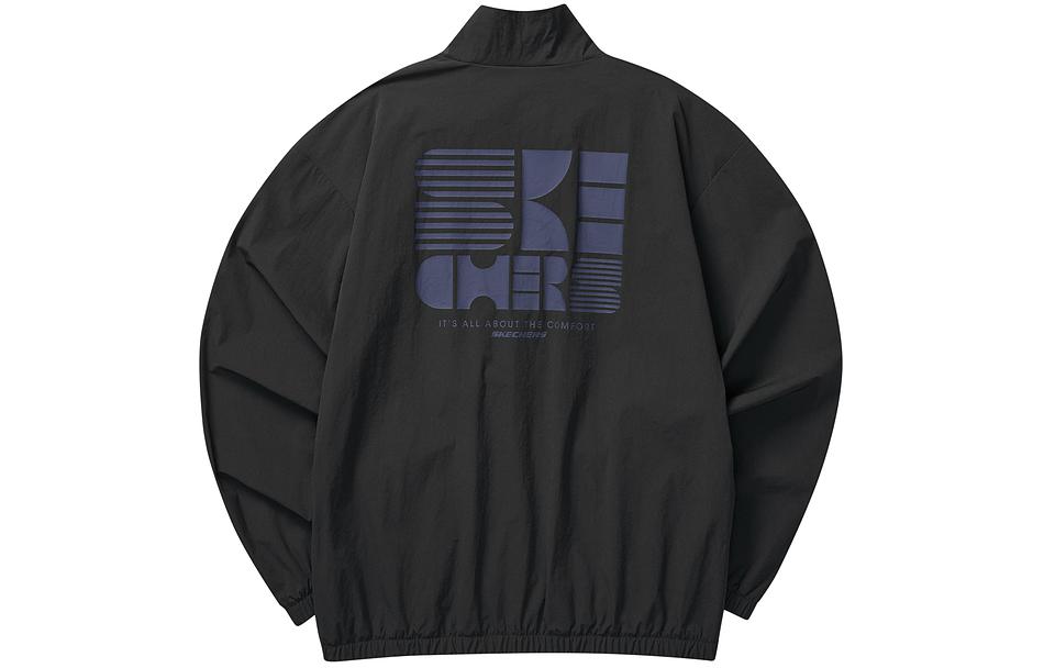 Skechers Carbon Black Letter Print Zip-Up Jacket - Casual & Loose Fit L223M080-0018