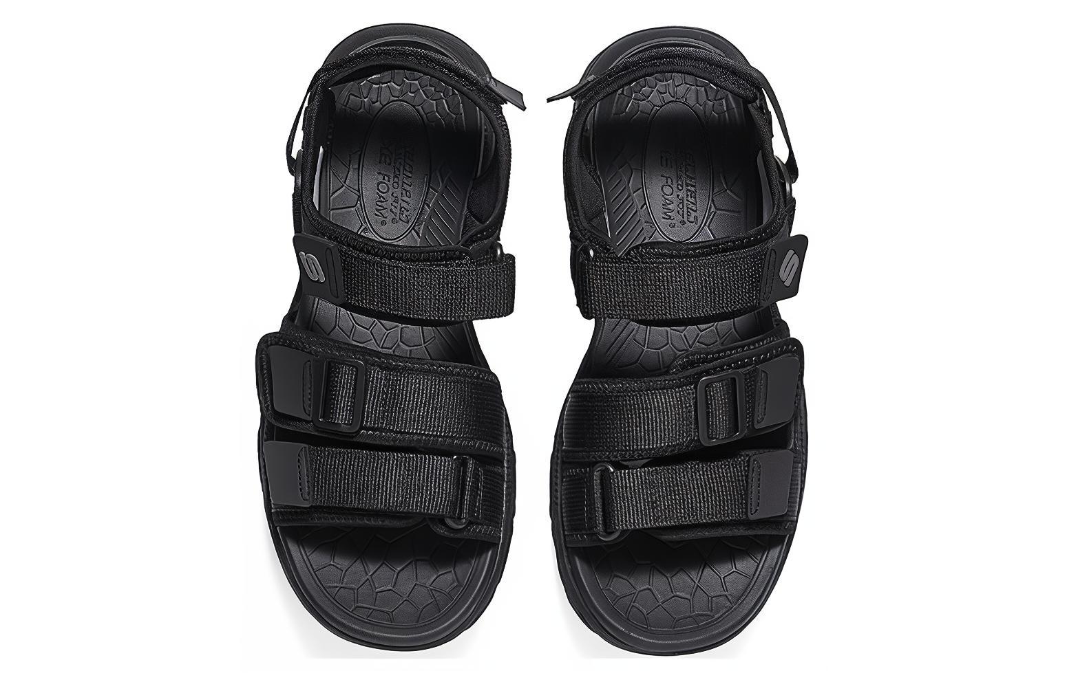 Lookbook Skechers 通用休閒 沙灘涼鞋 男款 全黑色