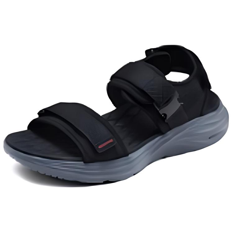 Lookbook Skechers 舒適休閒防滑透氣百搭外穿 沙灘涼鞋 男款 黑色