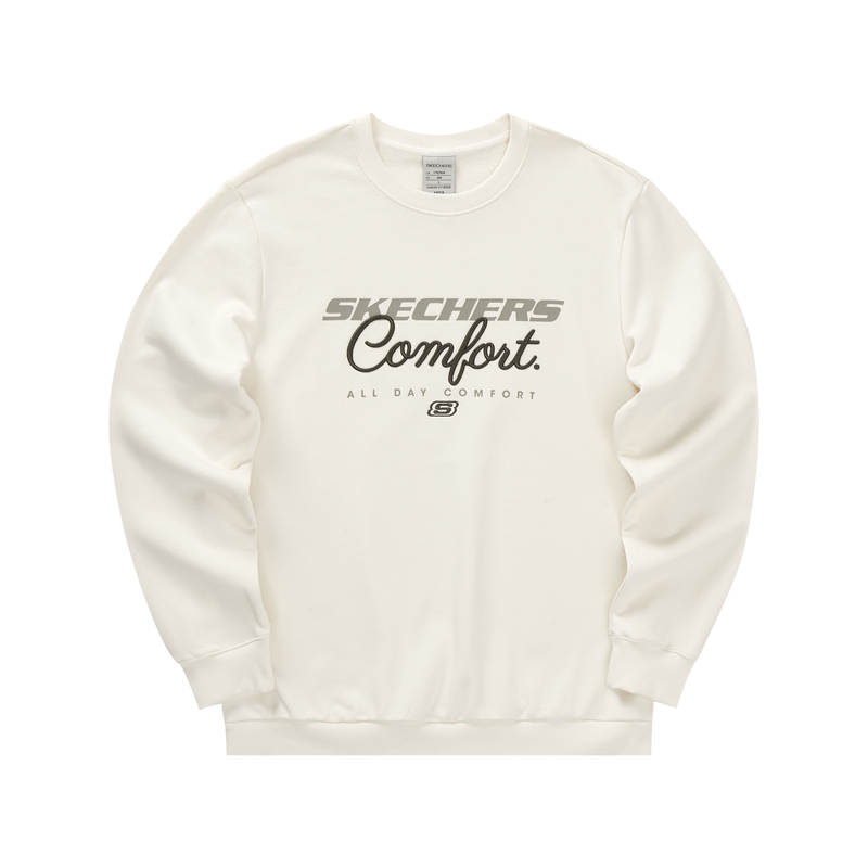 Skechers Casual Series Letter Print Crewneck Sweatshirt Tofu White L422M037-0211