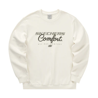 Skechers Casual Series Letter Print Crewneck Sweatshirt Tofu White L422M037-0211