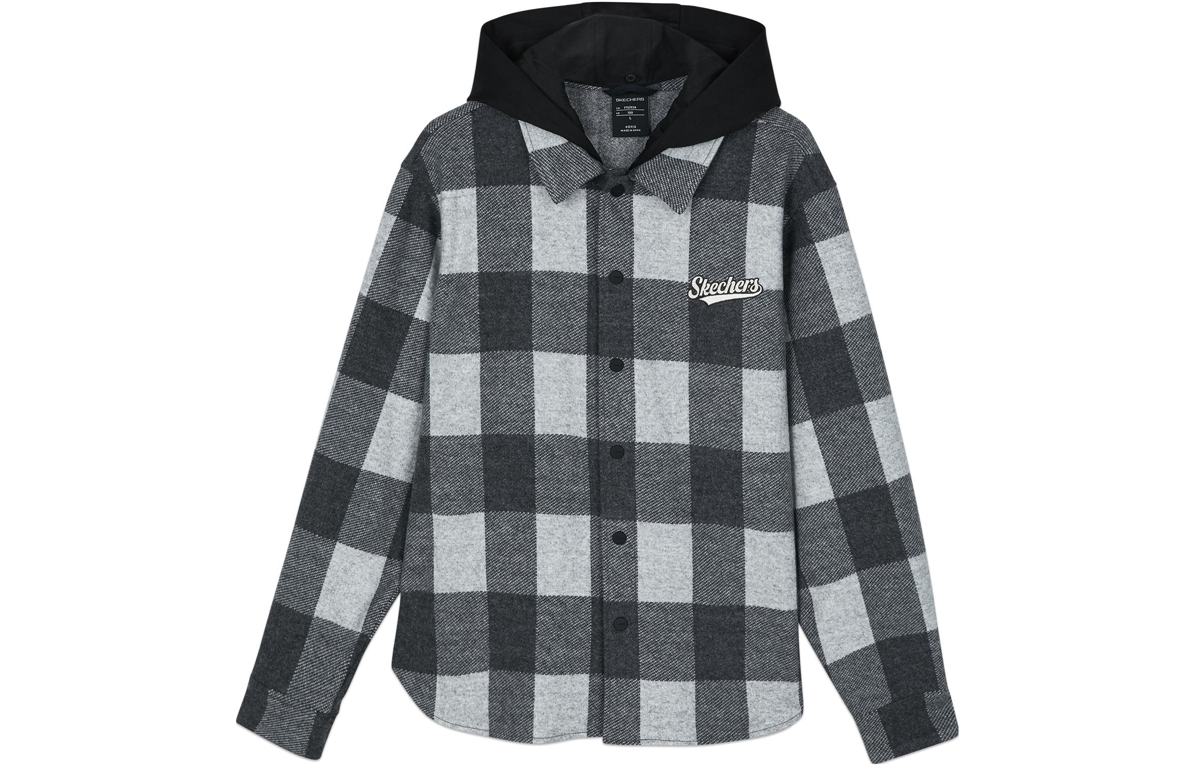 Skechers Colorblock Plaid Knit Hoodie Jacket Alloy Gray Casual Series L323M068-03MM