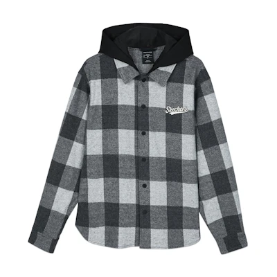 Skechers Colorblock Plaid Knit Hoodie Jacket Alloy Gray Casual Series L323M068-03MM
